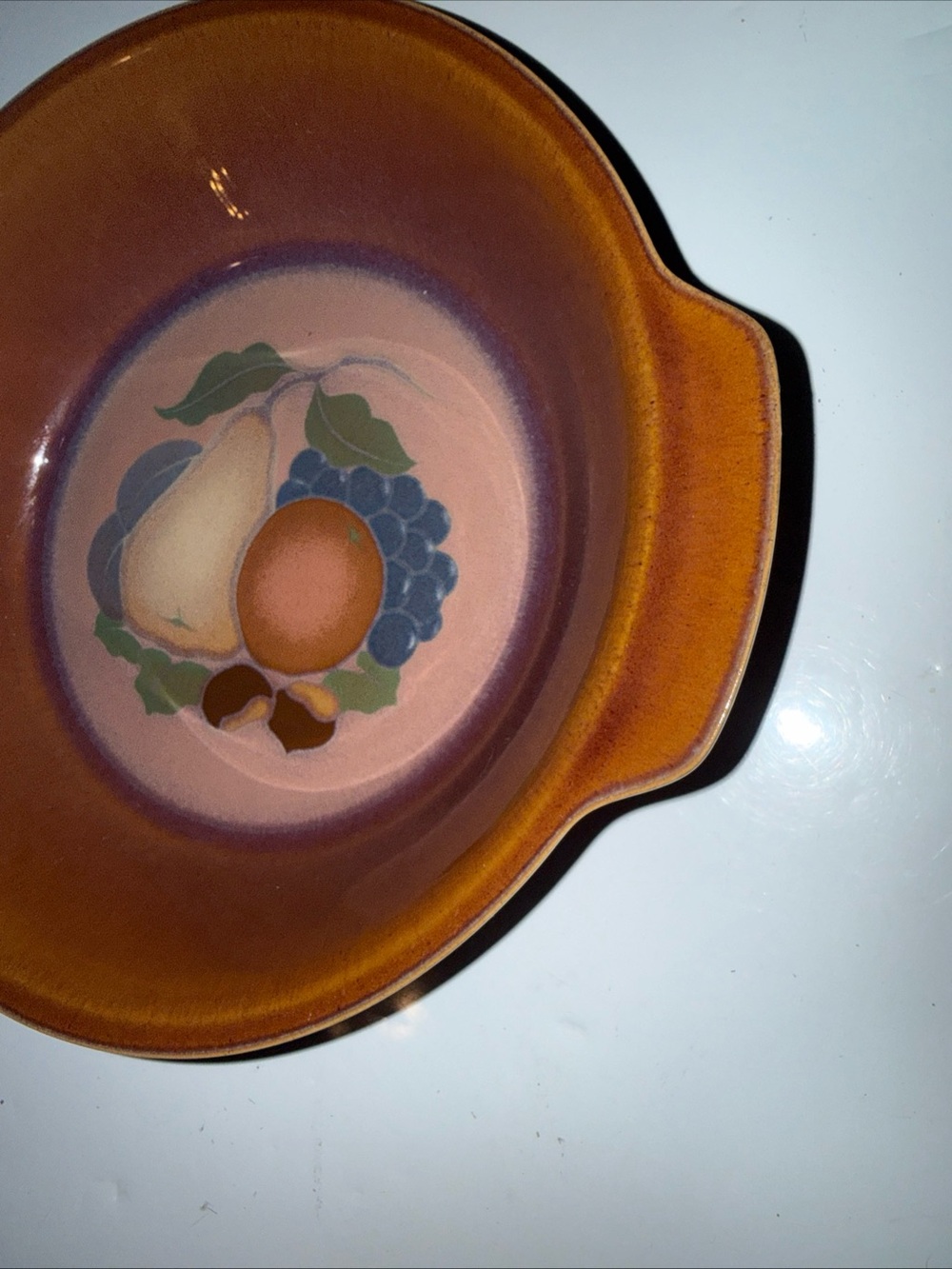 Denby Langley England Orchard 8" Round Handled Baking Serving Dish Brown Fruit - Picture 3 of 8